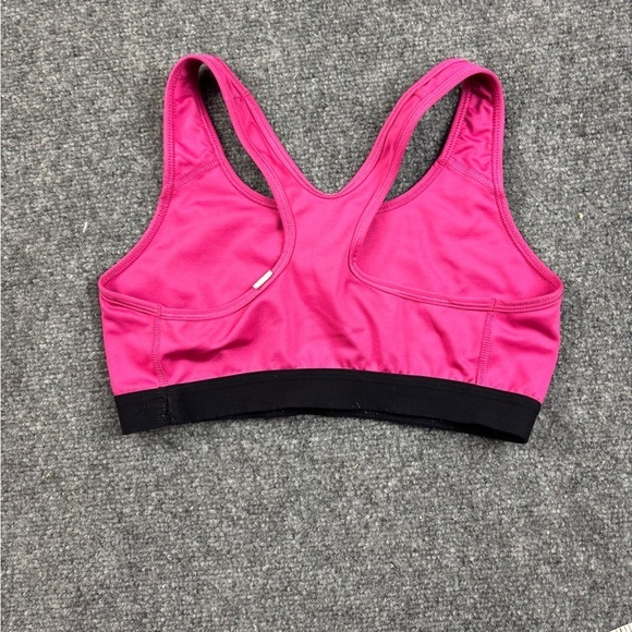 NIKE Women’s Pink/Black Dri-Fit Racerback Swoosh Sportsbra size: Medium - Picture 2 of 6